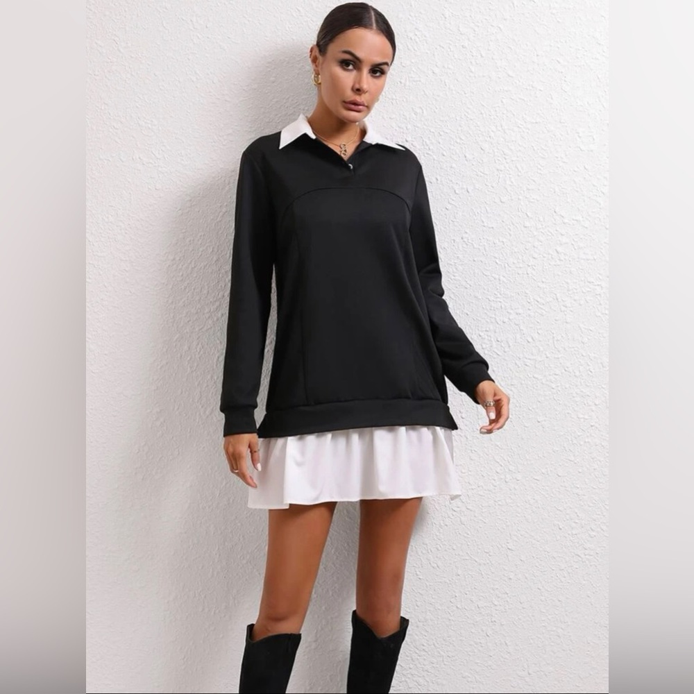 Contrast Collar 2 In 1 Sweatshirt Dress
